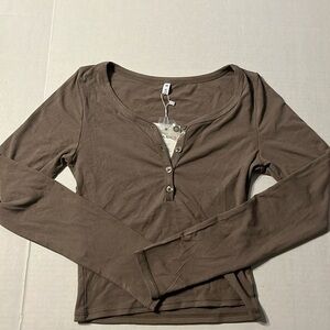 Dark Grey Olive Button Up Top